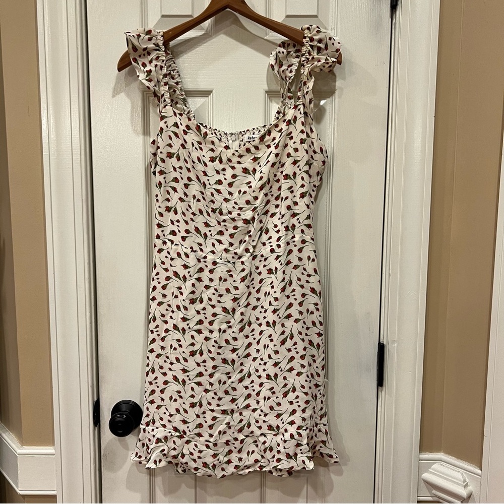 Reformation Binx Dress Mini Sleeveless Dress with Ruffled Trim Rose Bud Print 10 - Picture 4 of 8